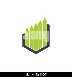 geometric arrows up chart hexagonal logo Stock Vector