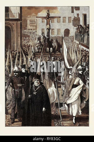 Spain: Religious Procession in Seville During the Holy Week 1873 Stock Photo