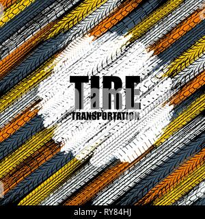 White grunge circle frame with different color tire tracks background Stock Vector
