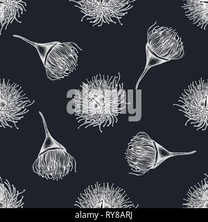 Seamless pattern with hand drawn chalk eucalyptus flower Stock Vector