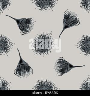 Seamless pattern with hand drawn stylized eucalyptus flower Stock Vector