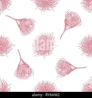Seamless pattern with hand drawn pastel eucalyptus flower Stock Vector