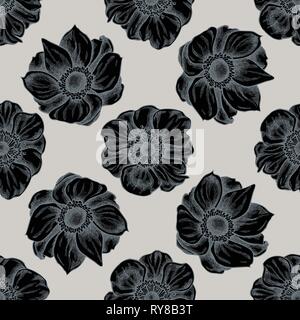 Seamless pattern with hand drawn stylized anemone Stock Vector