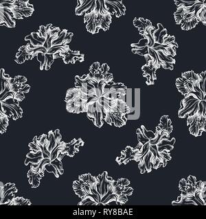 Seamless pattern with hand drawn chalk iris japonica Stock Vector