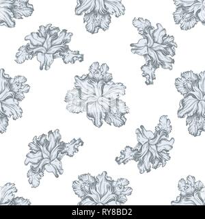 Seamless pattern with hand drawn pastel iris japonica Stock Vector