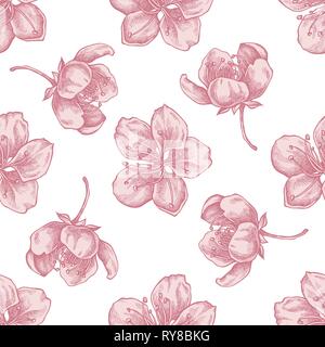 Seamless pattern with hand drawn pastel sakura Stock Vector