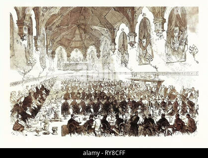 The Majority of the Duke of Norfolk: Dinner in the Barons' Hall Arundel Castle 1869 Stock Photo