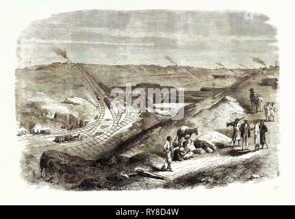 The Isthmus of Suez Maritime Canal: The Cutting Near Chalouf 1869 Stock Photo