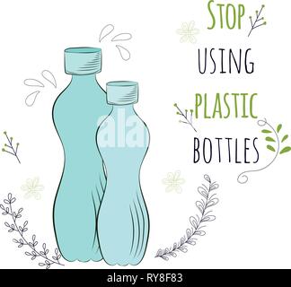 Zero Waste Concept. Hand drawn elements of zero waste life. Zero waste concept card. Good for posters, banners, web design, cards. Stop using plastic  Stock Vector