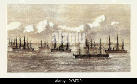 The Transport Sarmatian Bound for the Gold Coast Passing the Channel Squadron 1874 Stock Photo