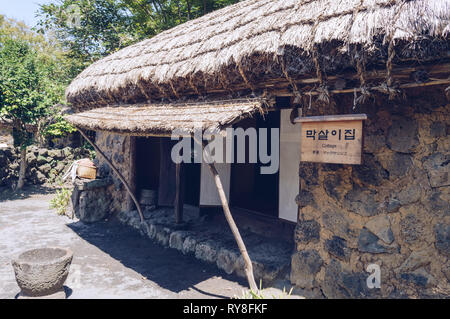 Jeju island, South Korea, september 09, 2015: old traditional korean cottage in folk village museum Stock Photo