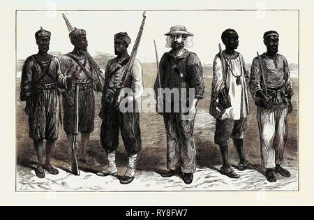 The Ashantee War: Sentries of the Different Lines of Troops in Camp at Prah-Su 1874 Stock Photo