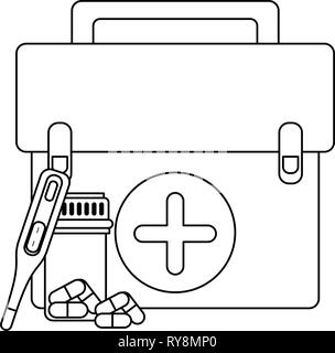 Medical healthcare supplies in black and white Stock Vector