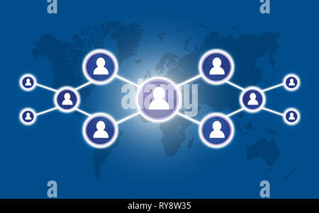 Social media symbol on blue color background with world map,Elements of this image furnished by NASA, Business network concept Stock Photo