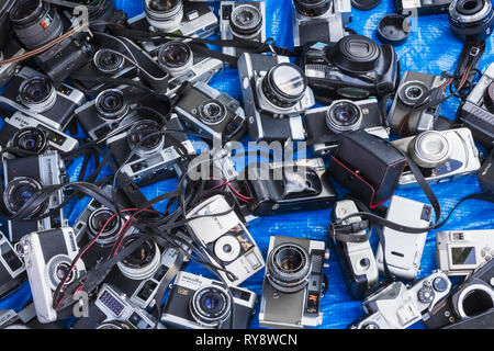 Japan, Honshu, Tokyo, Shinagawa, Ohi Racecourse Flea Market, Display of Vintage Cameras Stock Photo