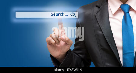 Businessman touching the virtual searching bar, Internet concept Stock Photo