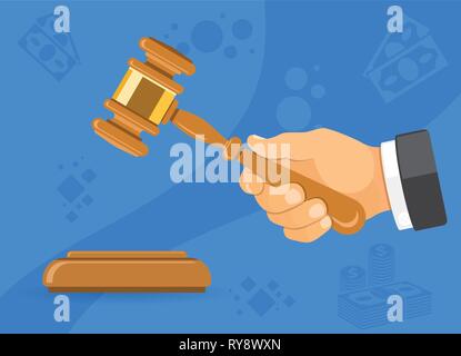 Hammer Judge or Auction in Hand Stock Vector