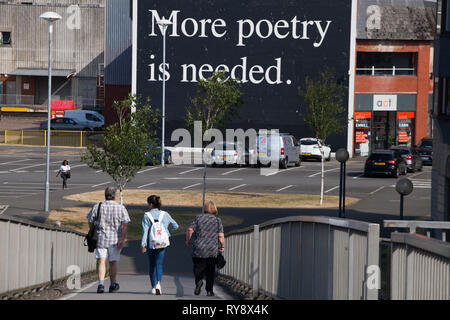 Poetry Sign at the birthplace of poet Dylan Thomas in Swansea. .located near the Market in central Swansea Stock Photo