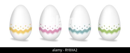 Paint patterned Easter eggs isolated on white background. Color drawing egg set Stock Vector