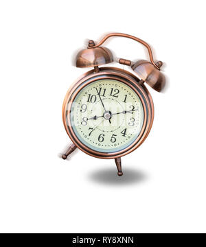 vintage alarm clock ringing on white background, include clipping path Stock Photo