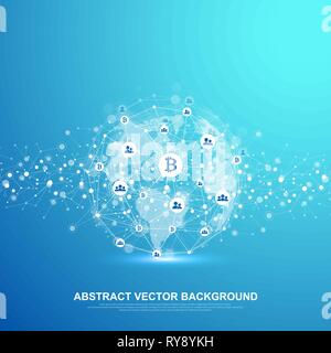 Futuristic abstract vector background blockchain technology. Deep web background. Peer to peer network business concept. Global cryptocurrency Stock Vector