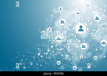 Global network connection concept. Big data visualization. Social network communication in the global computer networks. Internet technology. Business Stock Vector