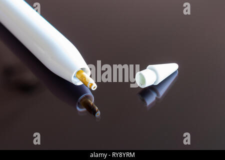 Apple Pencil 2015 1st generation for iPad Pro, tip removed Stock Photo
