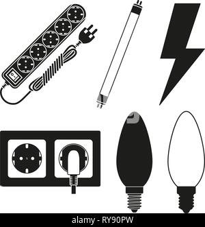 6 black and white electric elements set Stock Vector