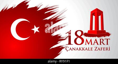 Canakkale zaferi 18 Mart. Translation: Turkish national holiday of March 18, 1915 the day the Ottomans victory Canakkale Victory. Stock Vector