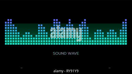 Colorful sound waves on black background set, audio player, equalizer Stock Vector