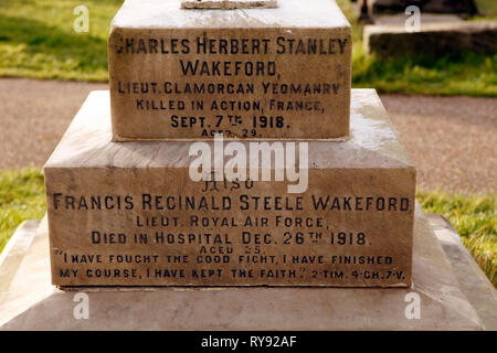 Memorial plinth Glamorgan Yeomanry, St Augustines graveyard, Penarth, South Wales, UK Stock Photo