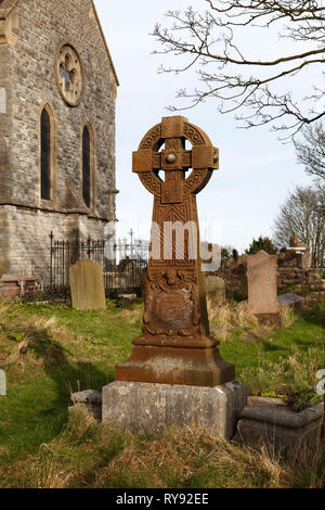carved celtic cross in the graveyard of Saint Augustine's church, Penarth, South Wales, UK. Stock Photo