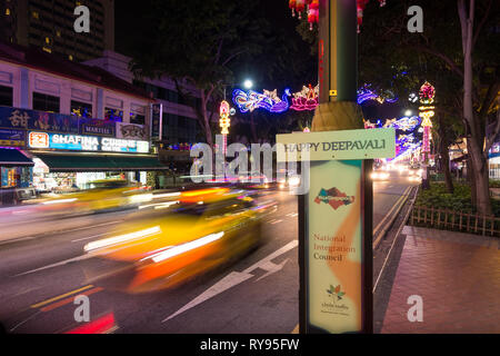 Singapore Little India, Singapore - October 29, 2016: A road sign reads 'Happy Deepavali' during the festival in the country's colorful Indian neighbo Stock Photo