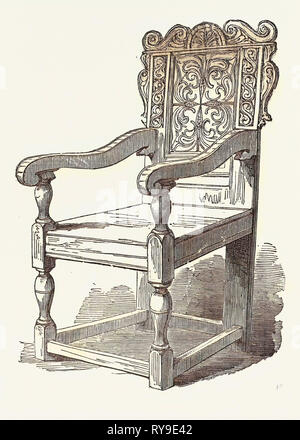 Sir Martin Frobisher's Chair, Presented to the Geographical Society, November 14, 1853. Sir Martin Frobisher, C. 1535 or 1539  15 November 1594, Was an English Seaman. UK, Britain, British, Europe, United Kingdom, Great Britain, European Stock Photo
