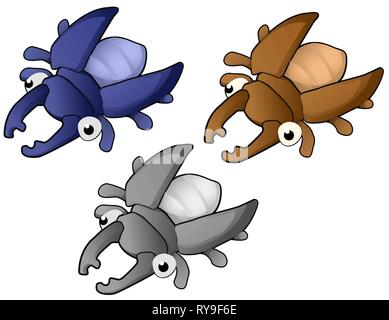 Beetle cartoon character color variants set vector illustration, horizontal, over white, isolated Stock Vector