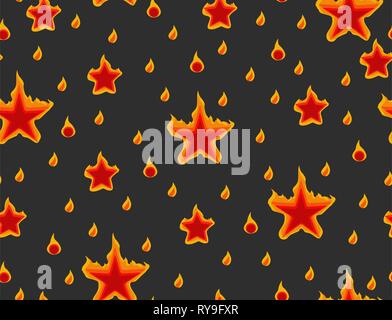 Burning stars over dark grey, seamless texture pattern, color vector illustration, horizontal background Stock Vector