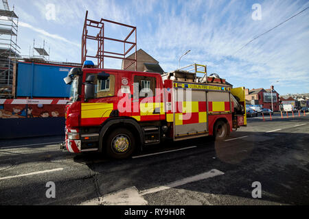 Dublin Fire Brigade scania emergency tender fire engine responding to a call ballybough dublin Republic of Ireland Europe Stock Photo
