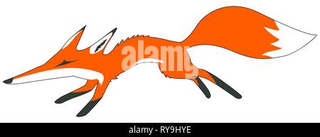 Fox running, animal vector cartoon color illustration design element horizontal, over white, isolated Stock Vector