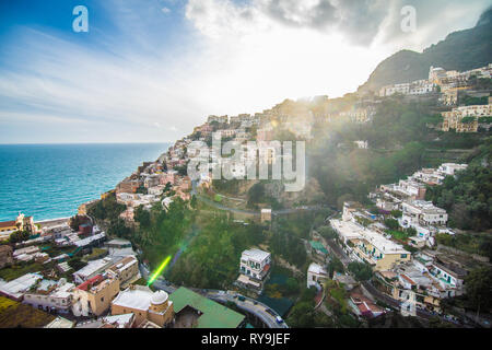 Positano, Italy - November, 2018 : View of the main street on sunny day along Amalfi Coast in Positano, Italy Stock Photo