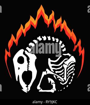 Flaming horse skeleton, vector emblem, vertical, black background, isolated Stock Vector