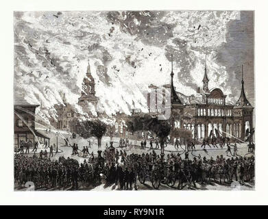 New York: Destruction by Fire of the Manhattan Market Building. U.S., Engraving 1880 1881 Stock Photo