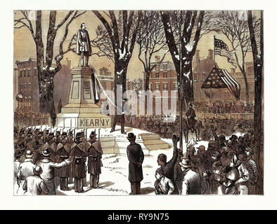 New Jersey: Unvailing the Statue of Major-General Philip Kearny, in Military Park, Newark, December. U.S., Engraving 1880 1881 Stock Photo