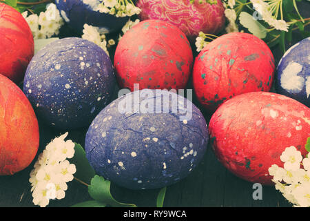 Lot of colorful Easter eggs - vintage look Stock Photo