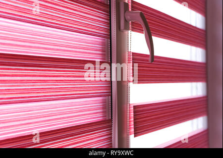 Fabric roller blinds on the window in the living room. Stock Photo