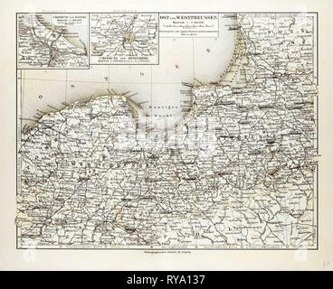 MAP OF EAST AND WEST PRUSSIA KÖNIGSBERG (KALININGRAD RUSSIA) AND DANZIG ...