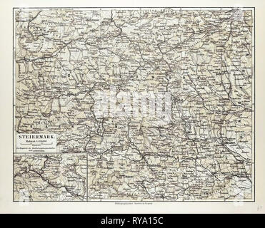 Map of Steiermark Austria 1899 Stock Photo