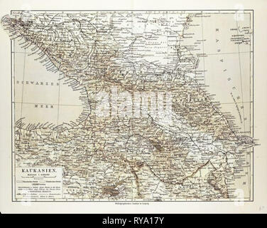 Map of Transcaucasia Georgia Azerbaijan Armenia 1899 Stock Photo