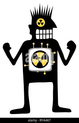 Nuclear powered cartoon character black silhouette, vector illustration, vertical, isolated, over white Stock Vector