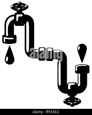 Pipe tap drip stencil black, vector illustration, horizontal, isolated Stock Vector