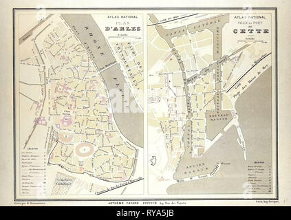 Map of Arles and Cette France Stock Photo